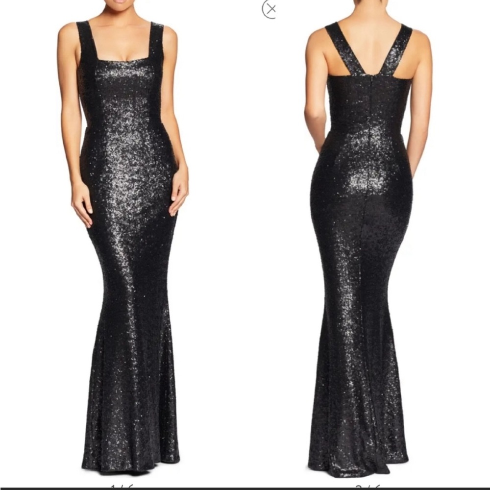 Dress the Population Raven Matte Black Sequins Gown